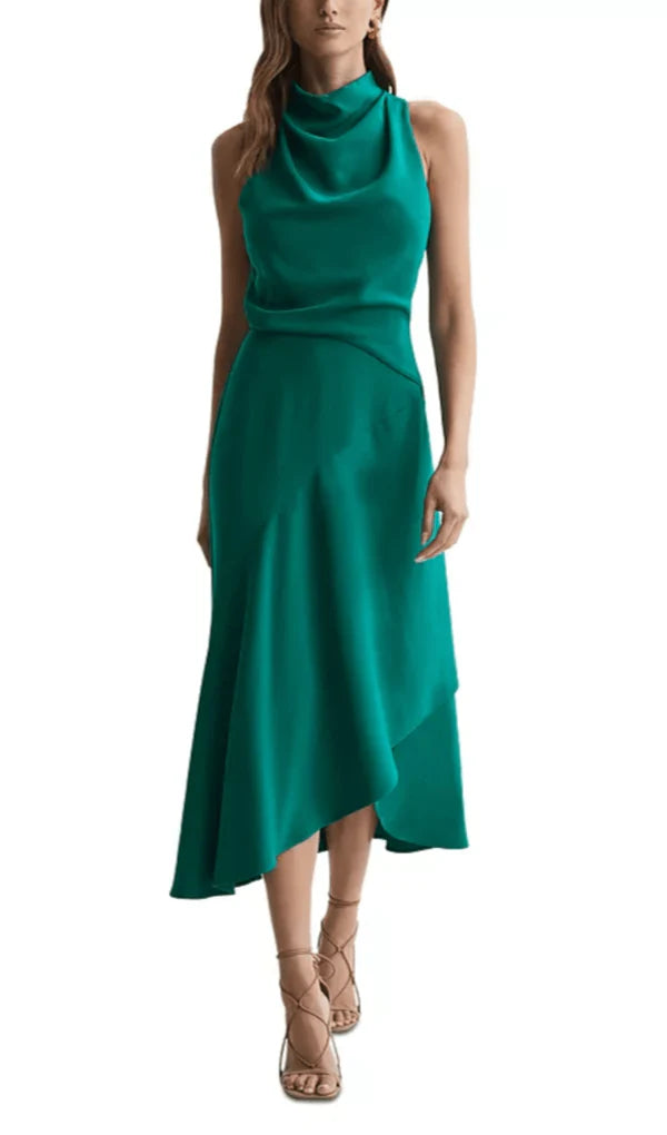 Vestido de fiesta irregular con escote colgante y sin mangas en forma de A